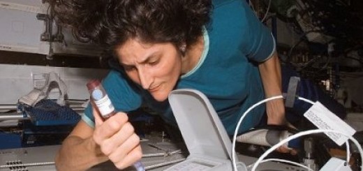 Sunita Williams mentre raccoglie campioni di materiale