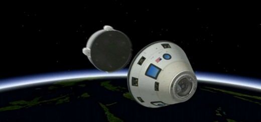 Nell'immagine artistica, la capsula CST-100 sgancia il modulo di servizio prima di rientrare nell'atmosfera. (C) Boeing.