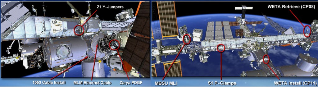 Alcuni dei punti in cui Pamitano e Cassidy saranno al lavoro durante la EVA #23