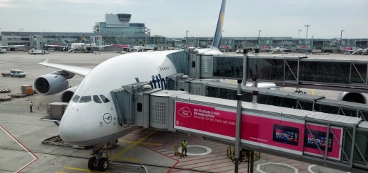 L’A380 per Houston in attesa all’aeroporto di Francoforte su cui sta per imbarcarsi Samantha Cristoforetti il 28/07/2013. Fonte: Samantha Cristoforetti