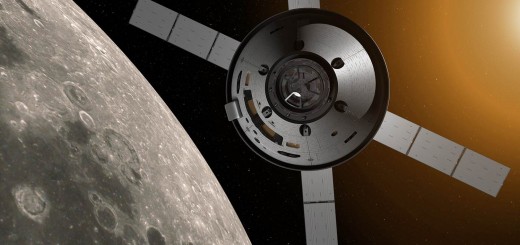 Immagine artistica di Orion in orbita con in evidenza i pannelli solari derivati da ATV. Credits: NASA