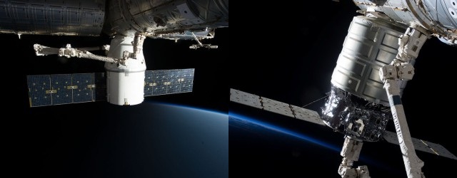 Dragon e Cygnus attraccate alla ISS. Credit: NASA.