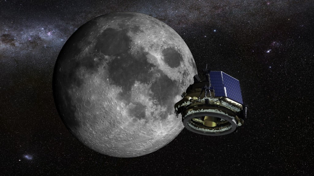 Rendering artistico di MX-1 nei pressi della Luna. (c) Moon Express