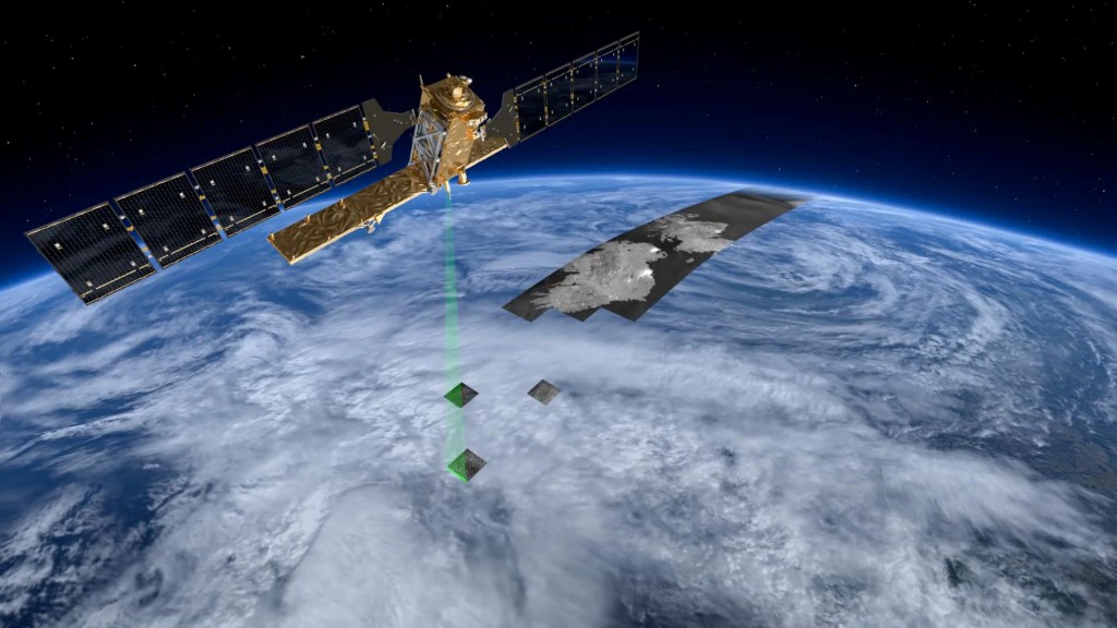 Una rappresentazione artistica di Sentinel-1A al lavoro. (C) ESA/ATG medialab