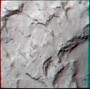 Il sito prescelto per la discesa di Philae in 3D (necessari gli occhialini rosso/ciano) Credits: ESA/Rosetta/MPS for OSIRIS Team MPS/UPD/LAM/IAA/SSO/INTA/UPM/DASP/IDA