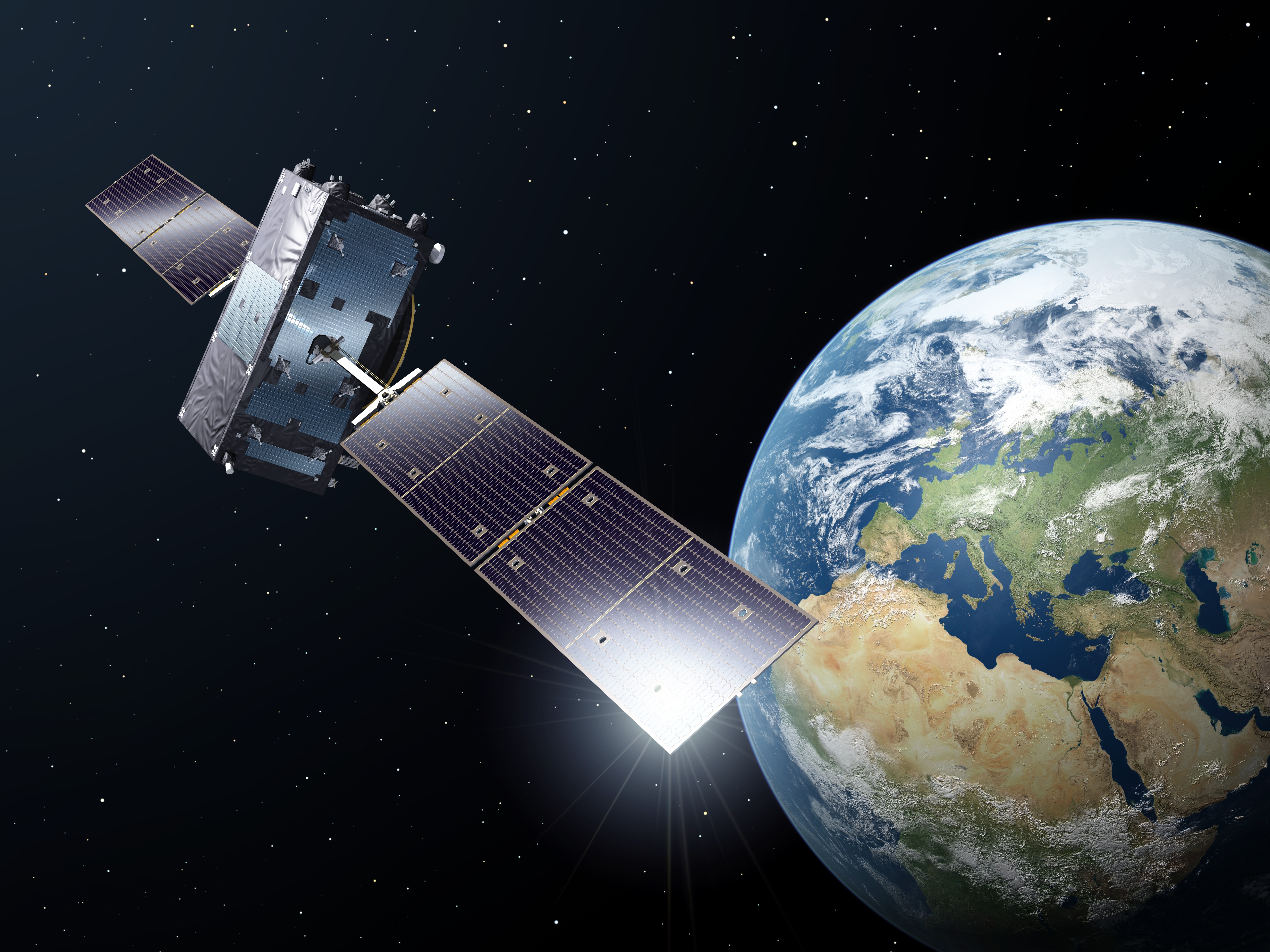 Rappresentazione artistica di un satellite di Galileo in orbita Credits: ESA