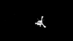 Philae visto da Rosetta durante l'atterraggio. Credit: ESA/Rosetta/MPS for OSIRIS Team MPS/UPD/LAM/IAA/SSO/INTA/UPM/DASP/IDA