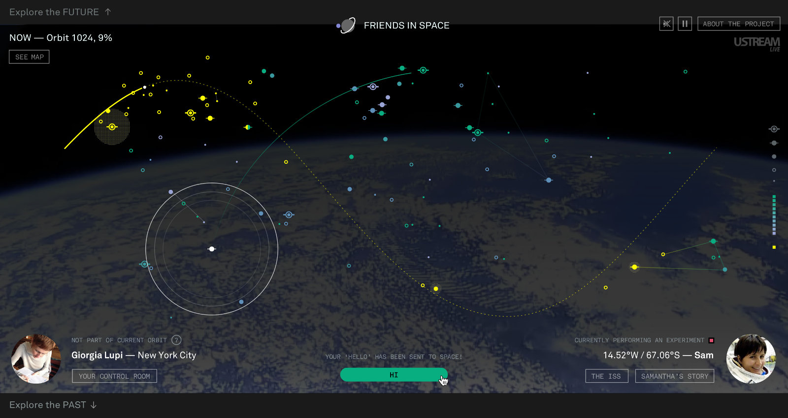 Schermata del sito Friends in Space (prototipo). Credit: Accurat