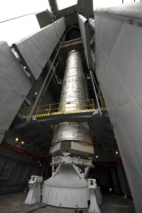 Rockot inside the launch tower. Credit: ESA - S. Corvaja 2008