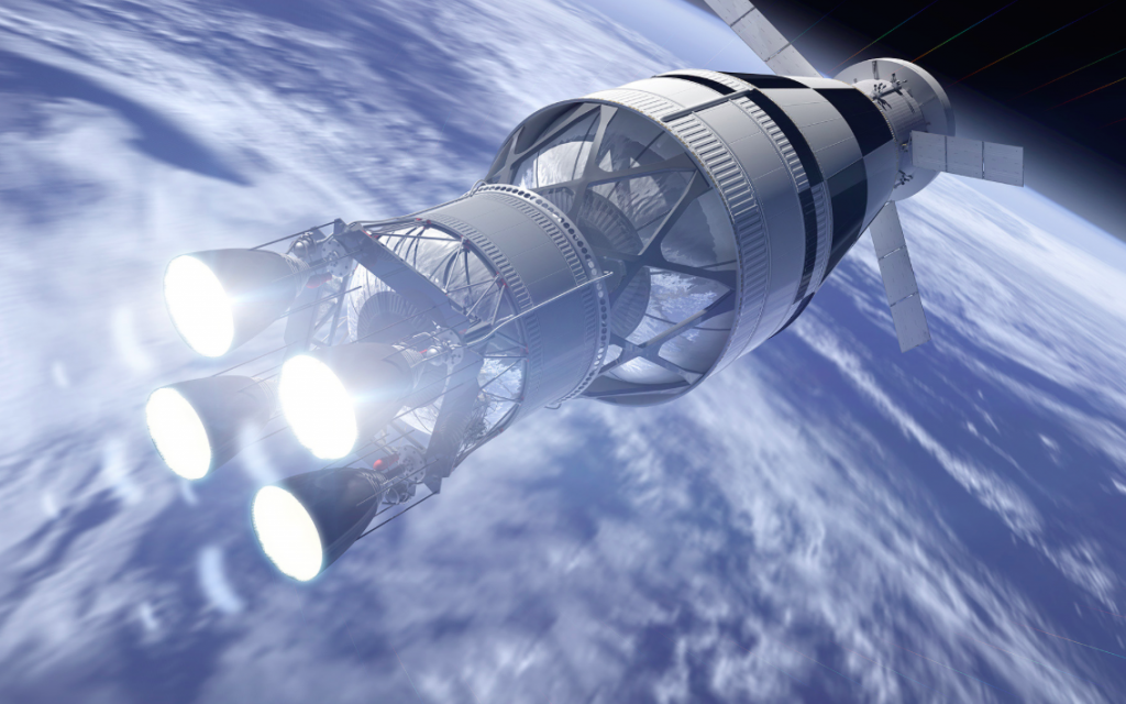 Rendering dell'EUS con la capsula Orion. Credit: Boeing