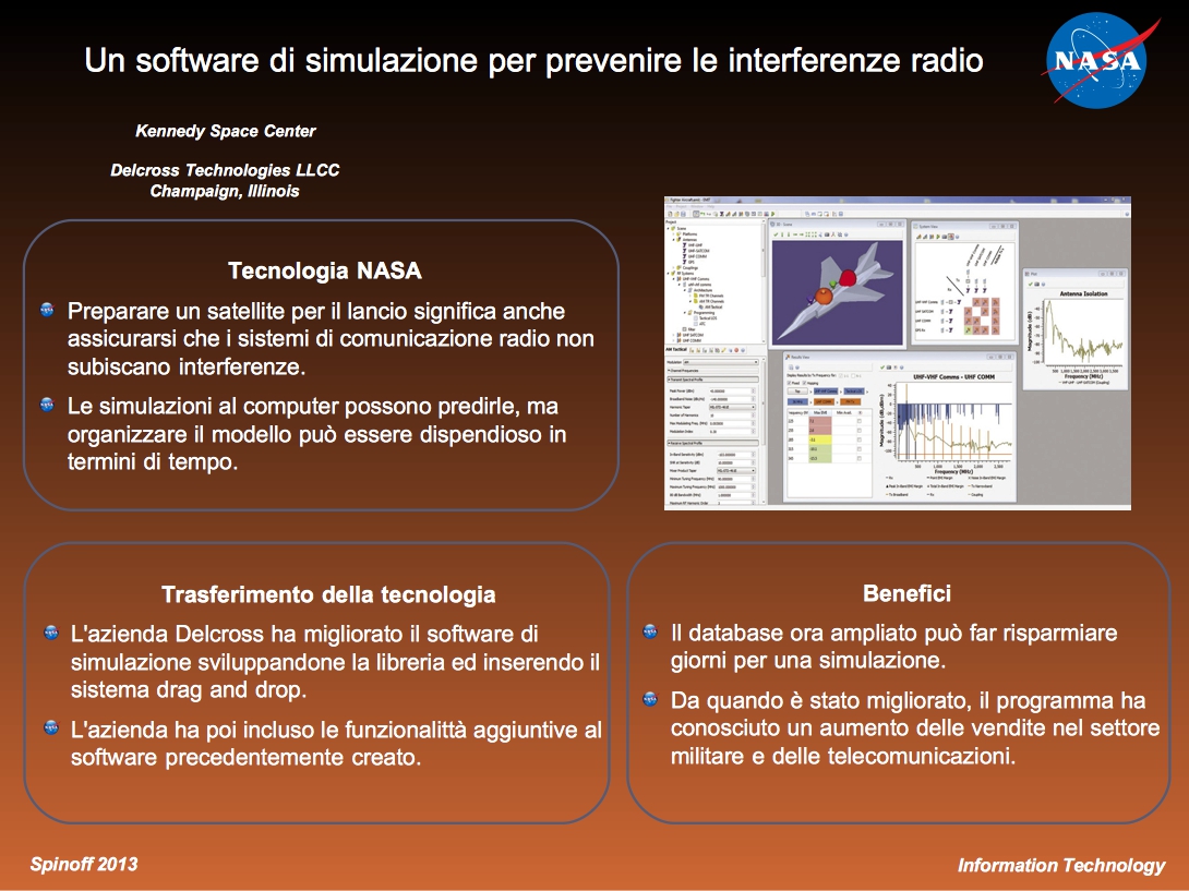 Il software EMIT è un simulatore che verifica la presenza di possibili interferenze radio fra vari dispositivi © NASA / Veronica Remondini