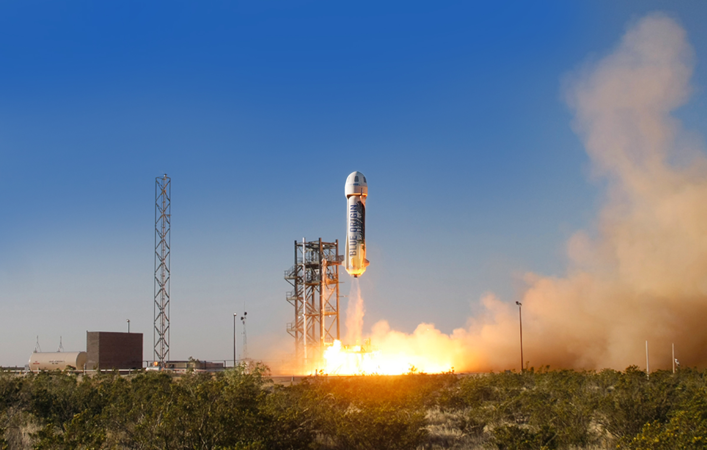 Il decollo della capsula New Shepard dello scorso 29 Aprile, avvenuta dal West Texas Launch site della compagnia. (C) Blue Origin