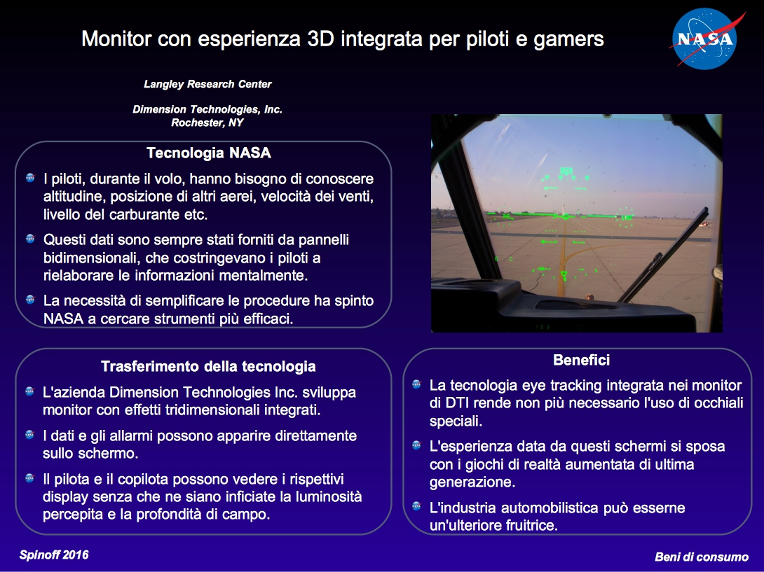 Monitor con esperienza 3D immersiva per piloti e gamers © NASA / Veronica Remondini