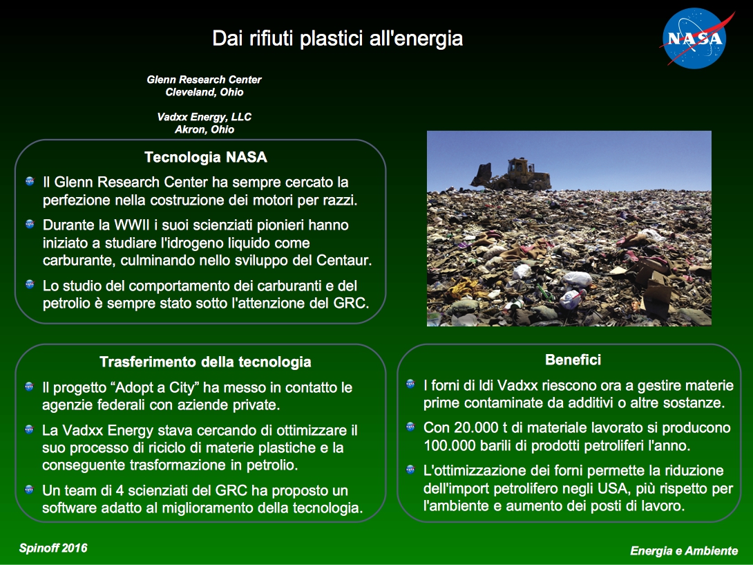 Trasformazione dei rifiuti plastici in petrolio © NASA / Veronica Remondini