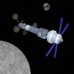 Una rappresentazione artistica della base in orbita lunare proposta da Orbital ATK Credits: Orbital ATK