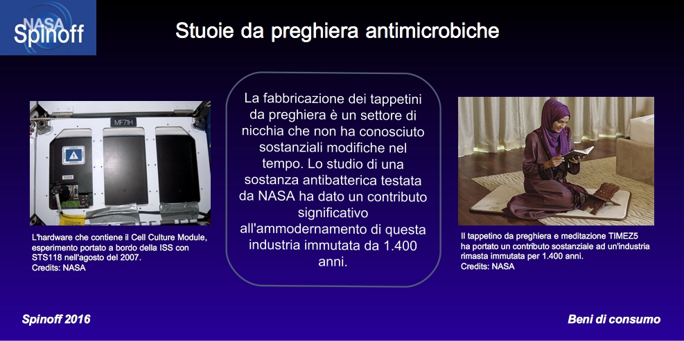 Stuoie da preghiera antimicrobiche © NASA / Veronica Remondini