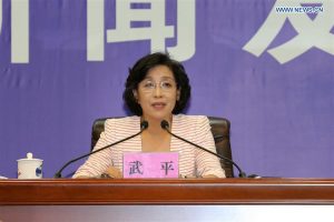 Wu Ping durante al conferenza stampa del 14 settembre (Credit: Xinhua/Ju Zhenhua)