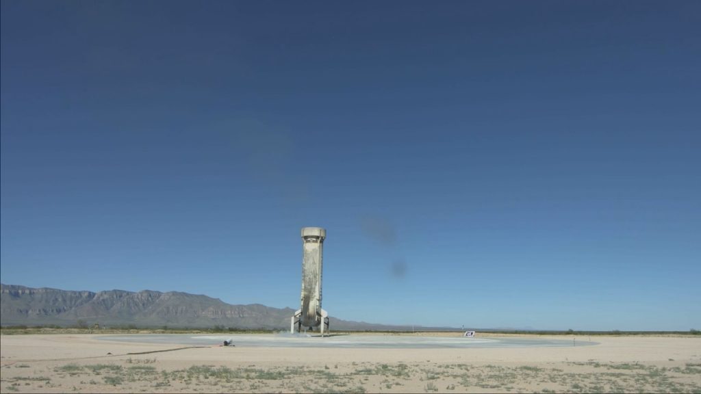 Il booster dopo il suo ultimo atterraggio nel deserto del Texas (Credit: New Shepard)