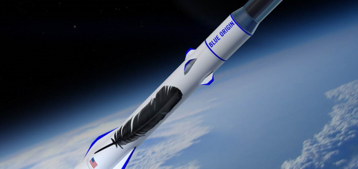 Ricostruzione artistica del New Glenn nella versione a 2 stadi con in evidenza le alette di controllo per il rientro. Credits: Blue Origin