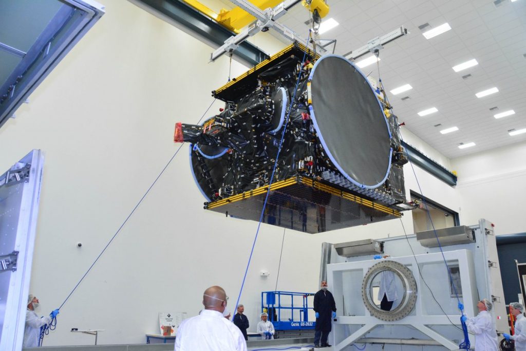 Un satellite costruito sulla piattaforma SSL-1300, il BulgariaSat-1, durante i test presso SSL (Credit: SSL)