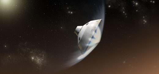 Rappresentazione artistica del momento di entrata nell'atmosfera marziana. Credits: NASA / JPL-Caltech