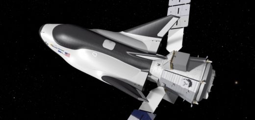 Rappresentazione artistica della navetta Dream Chaser con agganciato il modulo cargo Shooting Star. Credit: Sierra Nevada Corp.