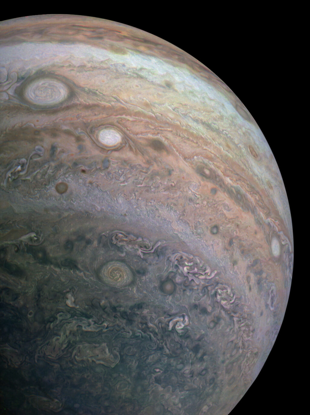 Bande nell'atmosfera di Giove presso le latitudini sud. Immagine ripresa da Juno durante il PJ26. Credit: NASA/JPL-Caltech/SwRI/MSSS/David Marriott