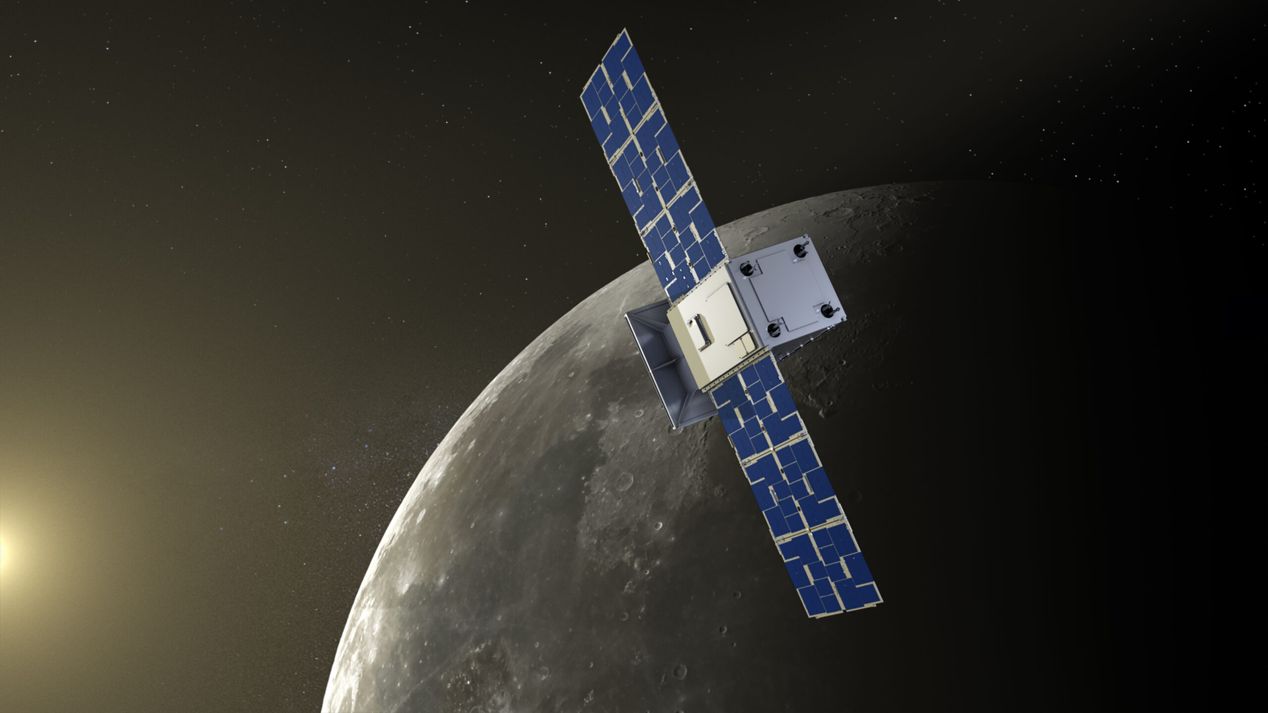 Rendering della sonda CAPSTONE in orbita lunare. Credits: NASA